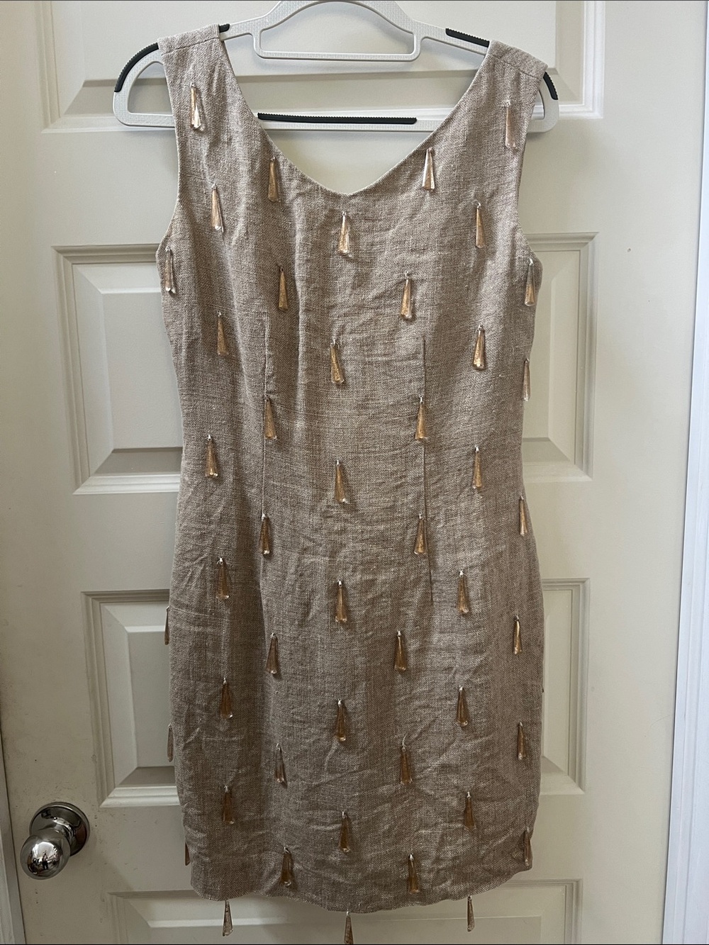 Vintage Kathryn Dianos Linen Tassel Dress - 60’s cocktail dress vibe beige gold